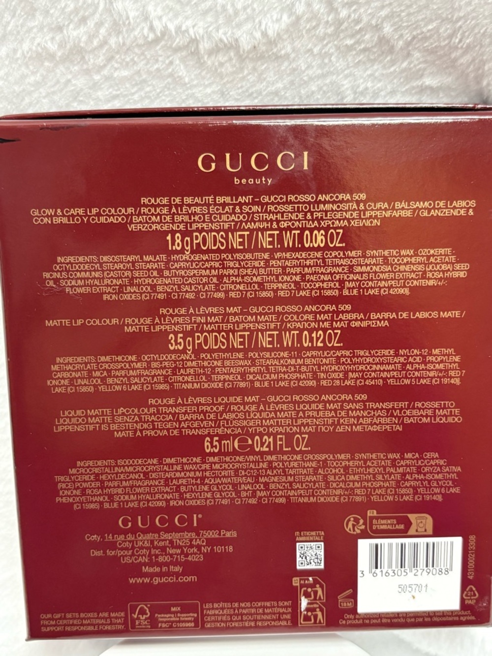 Gucci Beauty Rosso Ancora 509 Lipstick Trio Gift Set NEW Red Cream Liquid Matte - Picture 6 of 6